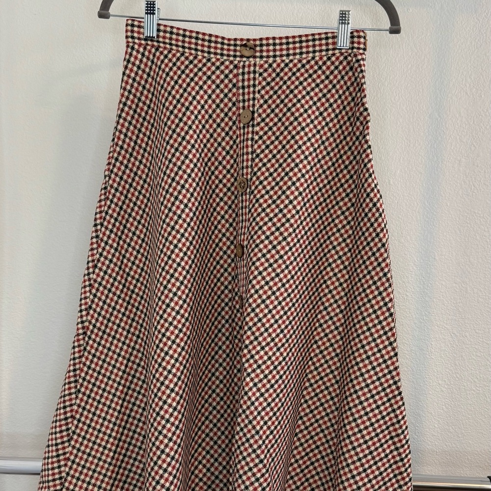 Checkered Button-Down Skirt